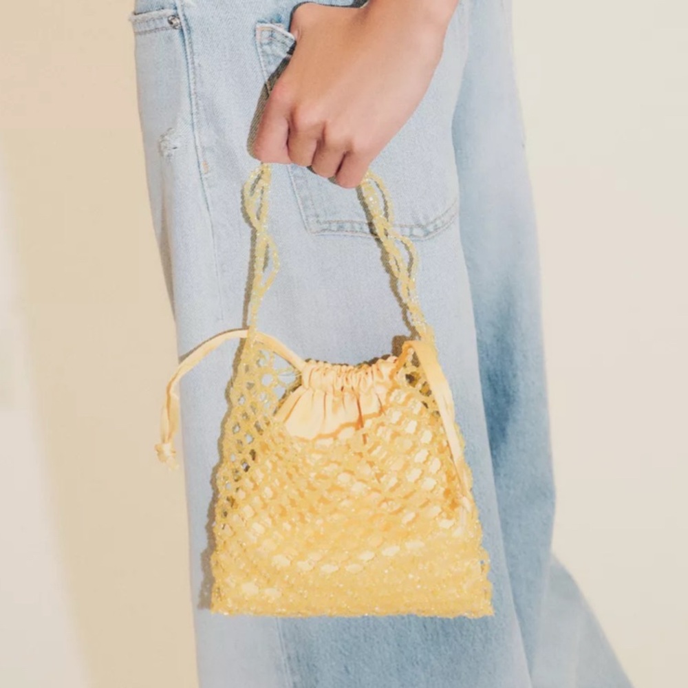 NWT Zara Yellow Beaded Mini Bag with crossbody Strap - Picture 3 of 6